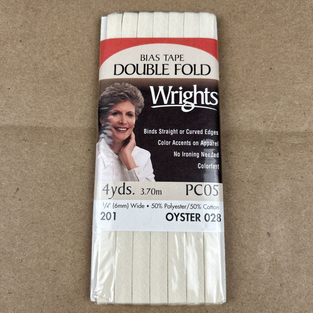 Wrights ~ (PC201-0028) - Double Fold Bias Tape - Oyster, 4 Yd, 1/4" wide